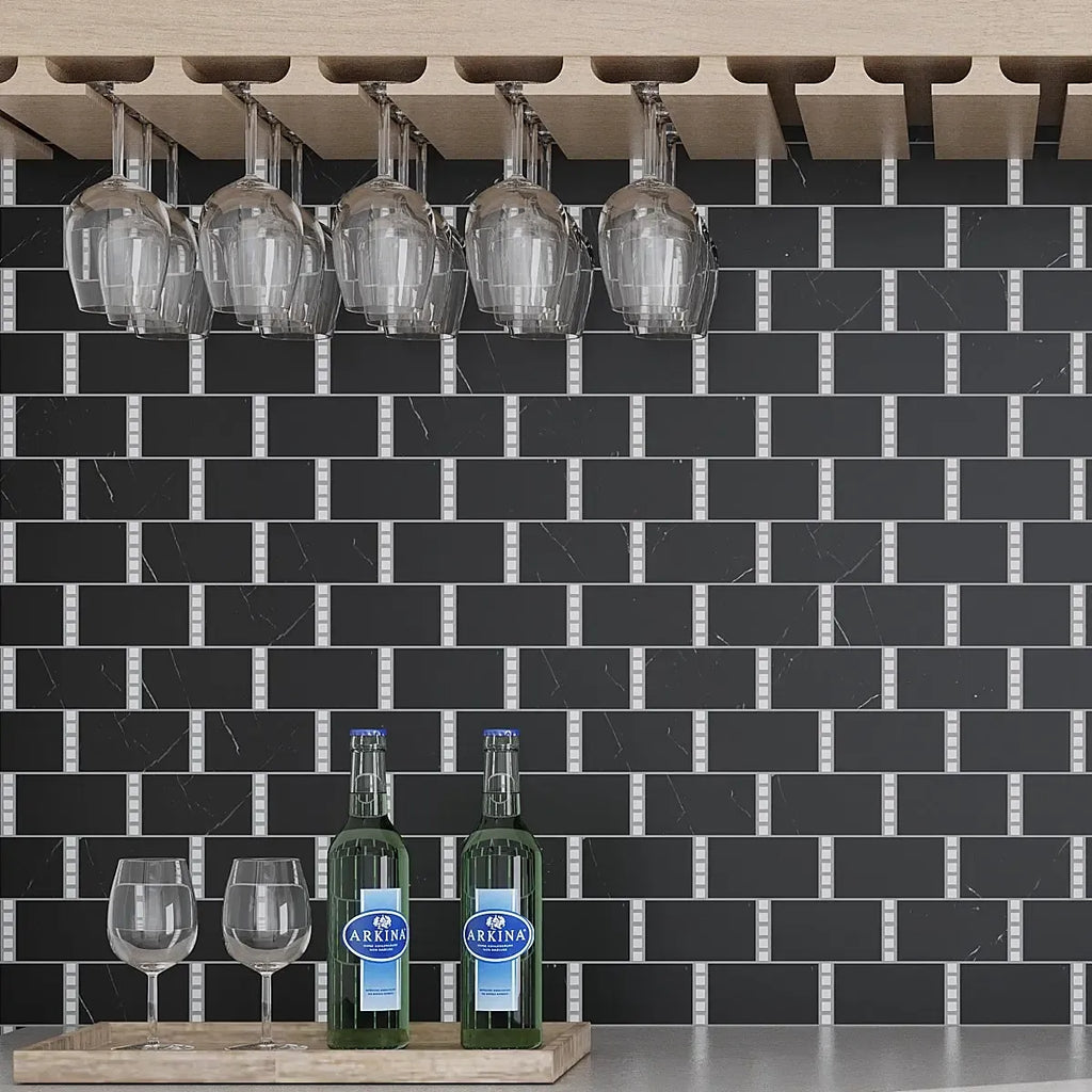 Nero Marquina with Thassos Dots Brick Marble Mosaic Tile