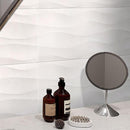 Toilet Table in The Bathroom of Neutral Blanco Tile
