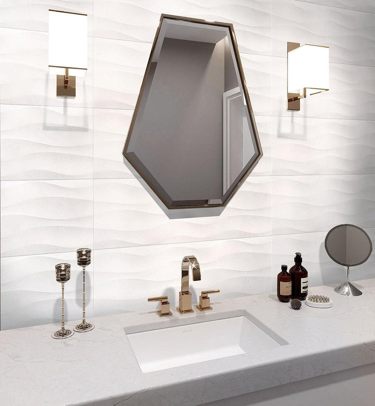 White Bathroom with Neutral Blanco Five Backsplash
