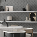 Newport Anthracite Concrete Look Herringbone Mosaic Tile 12x14 Accent Wall