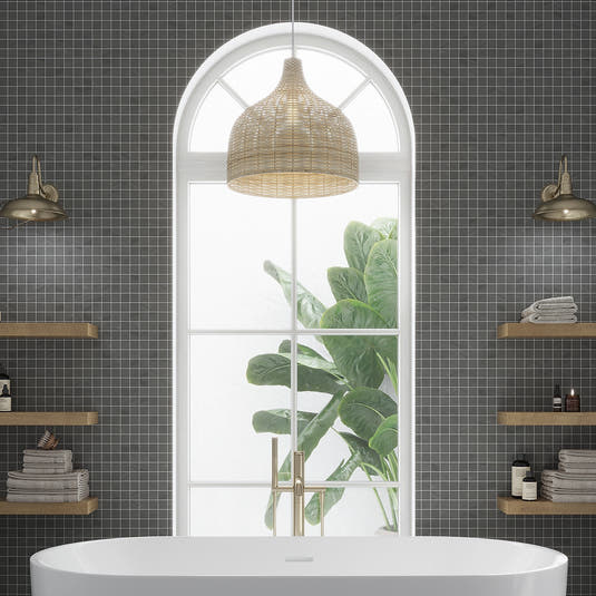 Newport Anthracite Concrete Look Mosaic Tile 12x12 Bathroom Wall