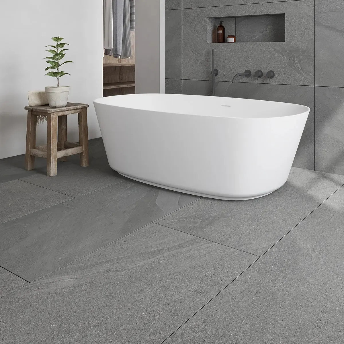 Newport Anthracite Concrete Look Porcelain Tile 24x48 Bathroom Flooring Tile