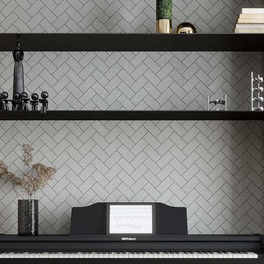 Newport Cold Gray Concrete Look Herringbone Mosaic Tile 12x14 Accent Wall
