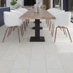 Newport White Concrete Look Porcelain Tile 12x24 Dining Room Flooring