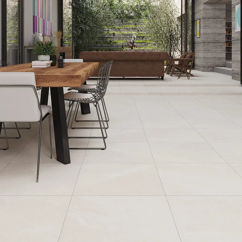 Newport White Concrete Look Porcelain Tile 24x24 Commercial Floor