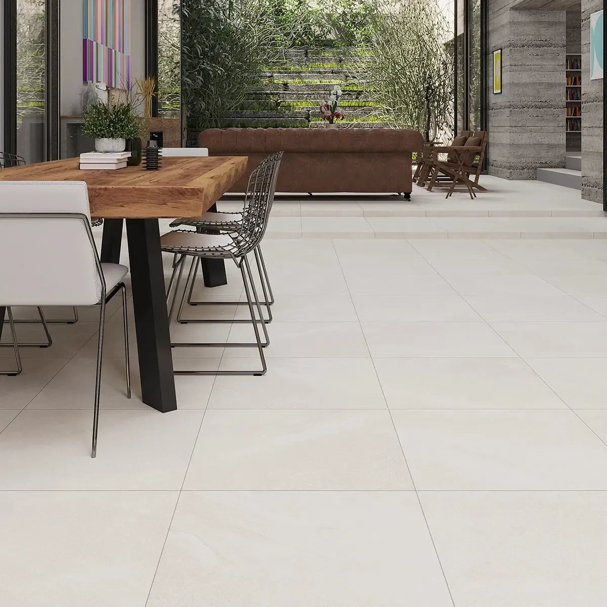 Newport White Concrete Look Porcelain Tile 24x24 Commercial Floor