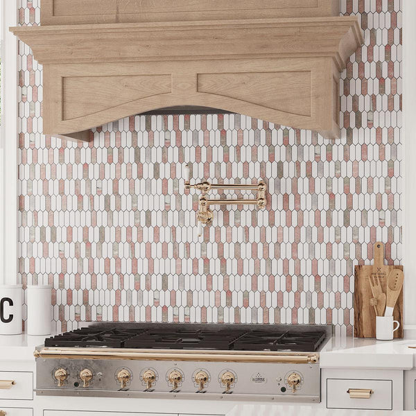 Norwegian Rose Marble Mosaic Picket Tile | Pink Natural Stone