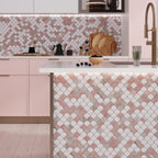 Norwegian Rose and Thassos Mini Scale Marble Mosaic Tile | Tile Club