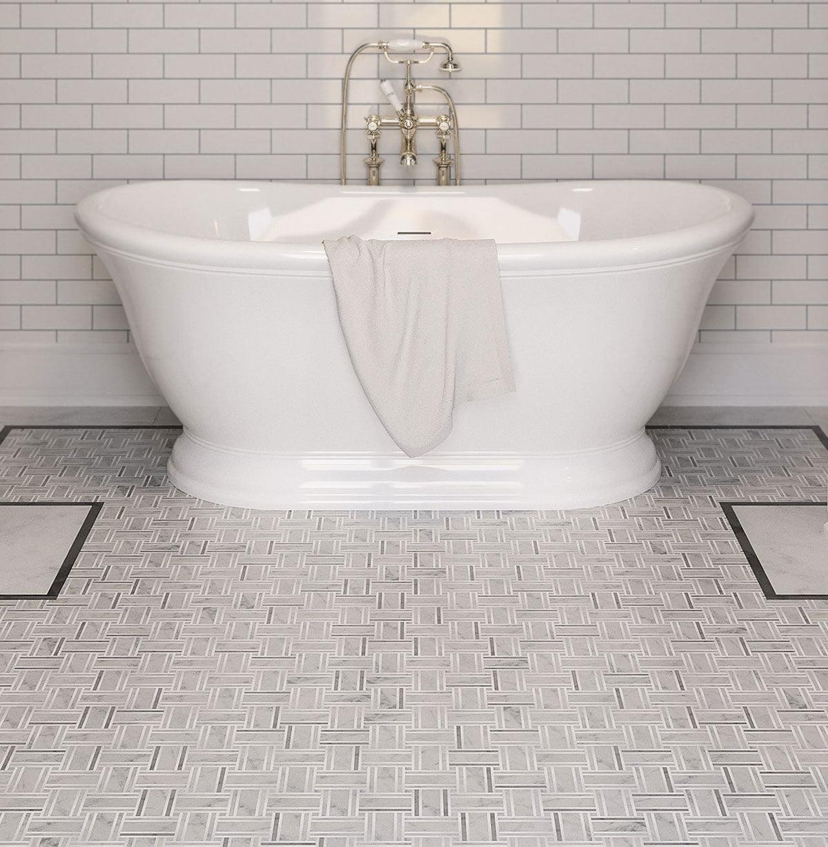 Nova Basket Bianco Carrara & Thassos Marble Mosaic Tile Bathroom Floor