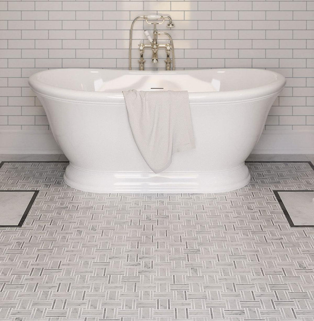 Nova Basket Bianco Carrara & Thassos Marble Mosaic Tile Bathroom Floor