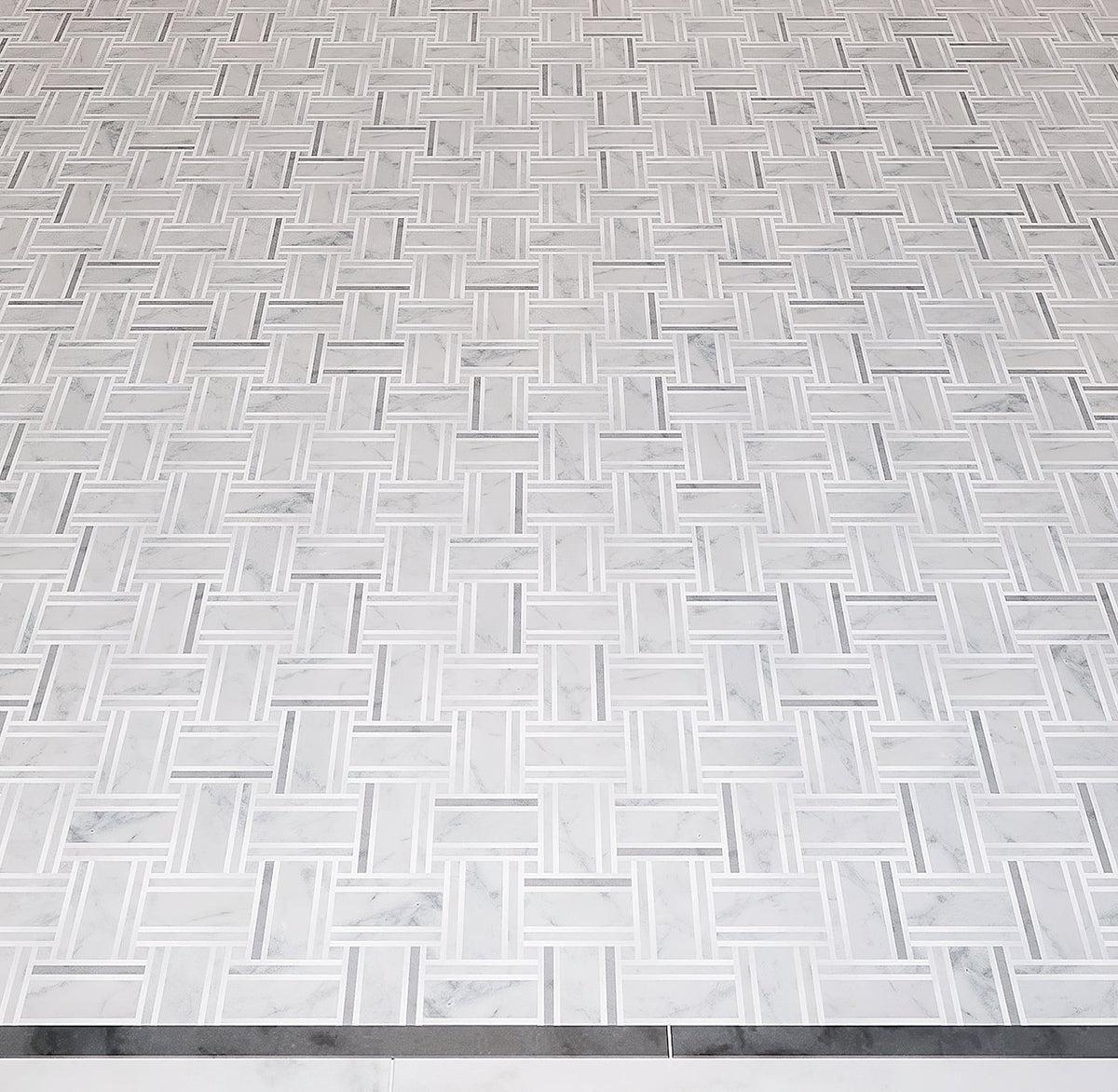 Nova Basket Bianco Carrara & Thassos Marble Mosaic Tile Floor