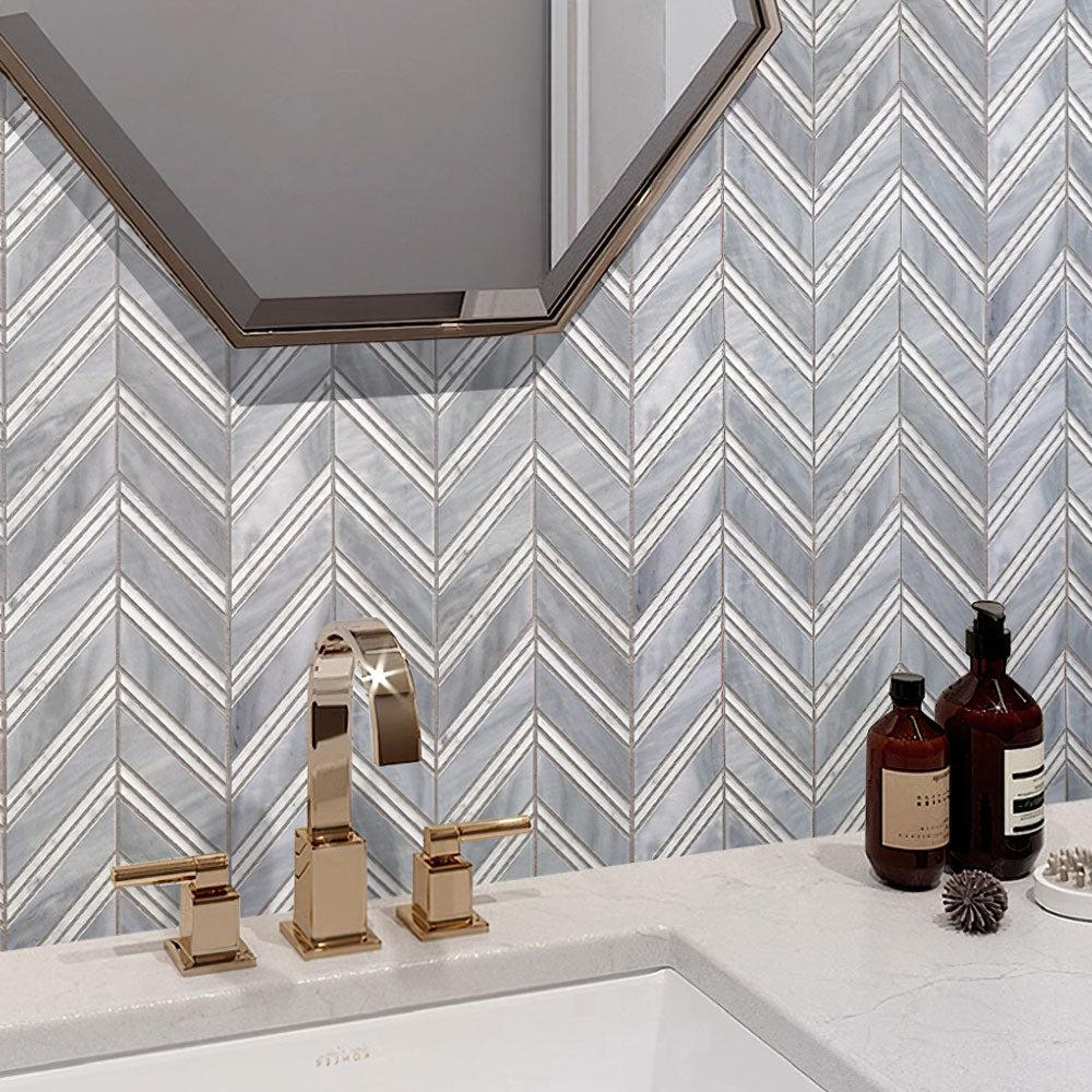 Nova Chevron Bardiglio Marble Tile | Tile Club
