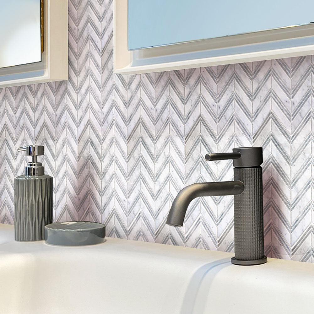 Nova Chevron Carrara Marble Tile | Tile Club