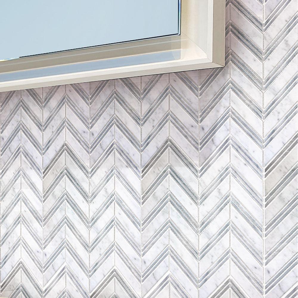 Nova Chevron Carrara Marble Tile | Tile Club