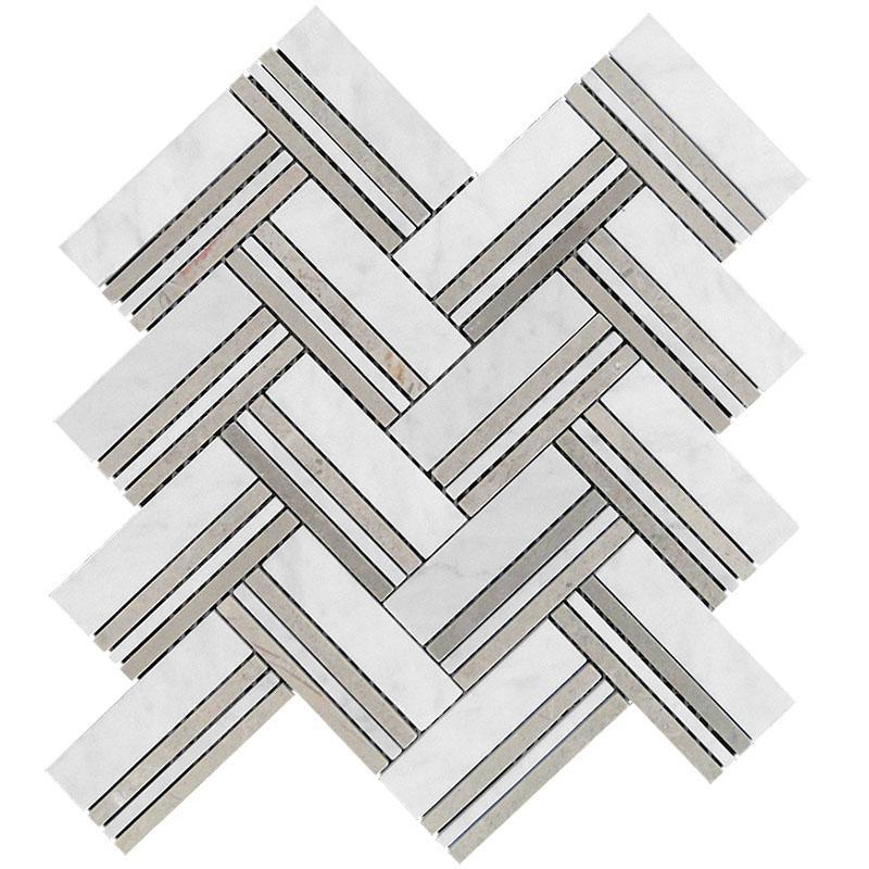 Nova Herringbone Beige Marble Tile Sample