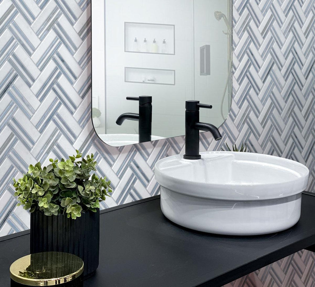 Nova Herringbone Blue Marble Tile | Tile Club