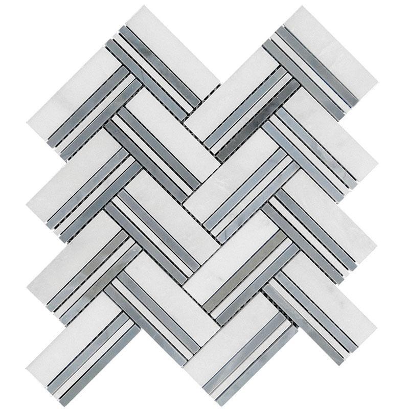 Nova Herringbone Blue Marble Tile Sample
