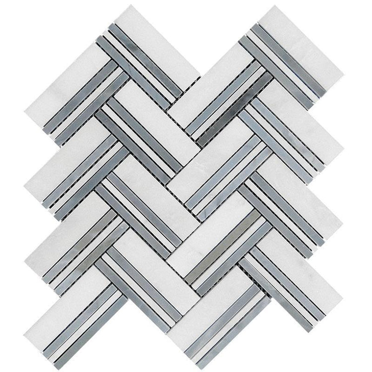 Nova Herringbone Blue Marble Tile Sample