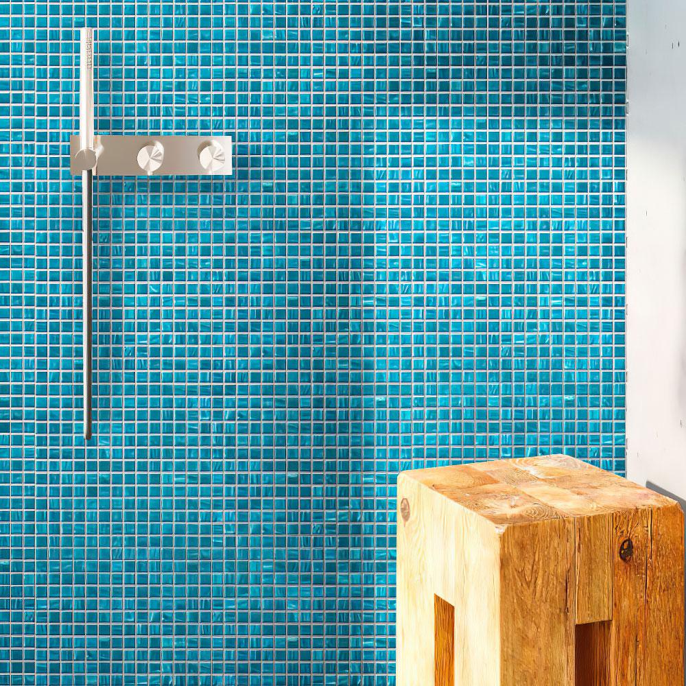 Ocean Blue Mixed Squares Glass Pool Tile | Tile Club