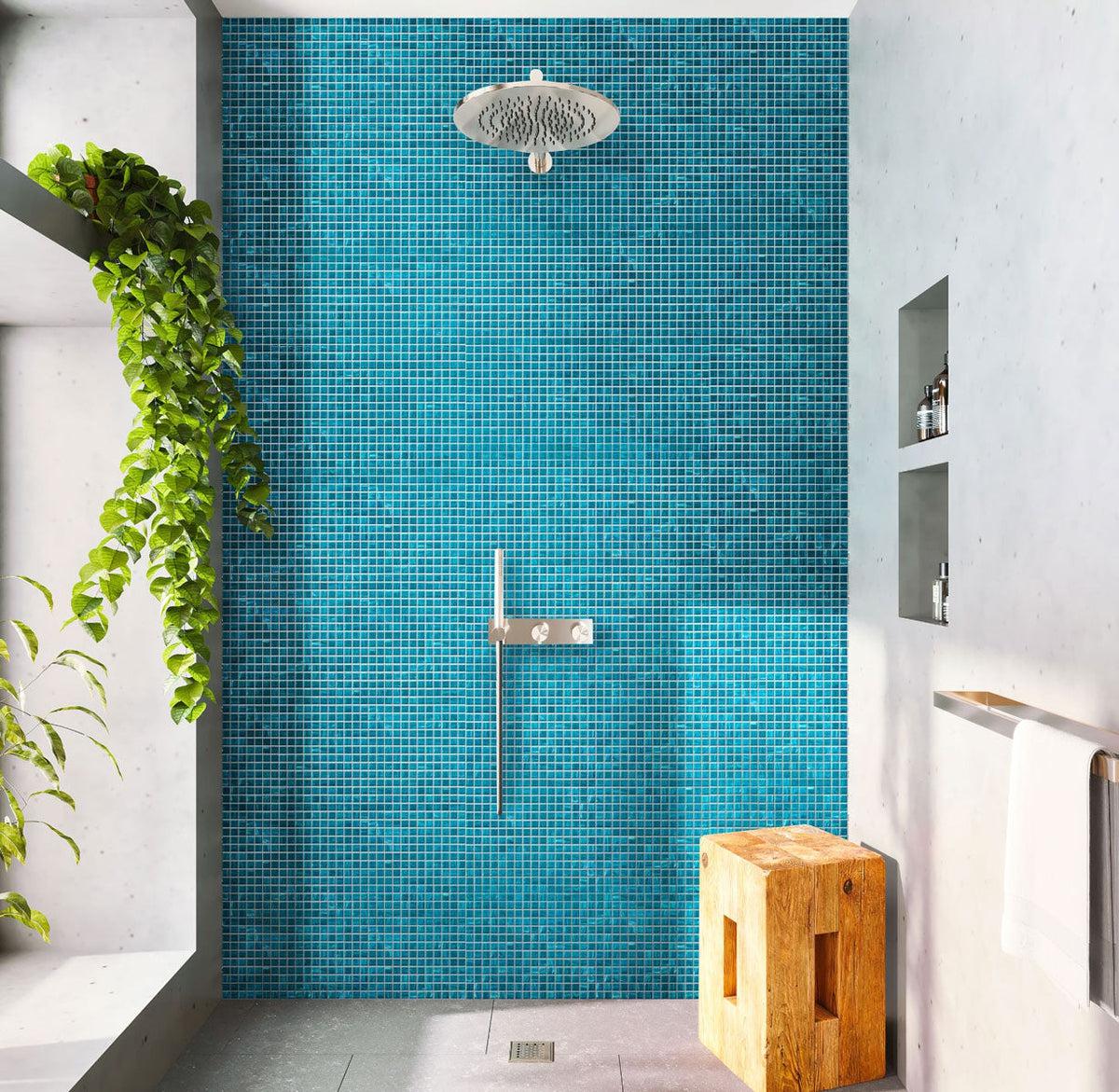 Ocean Blue Mixed Squares Glass Pool Tile Shower Backsplash