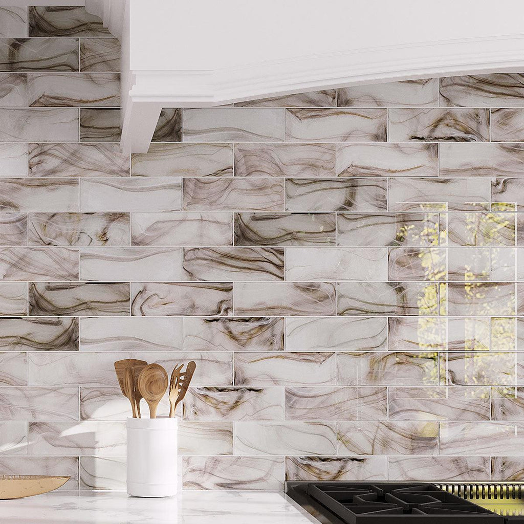 Sea Glass Amber Subway Tile Backsplash