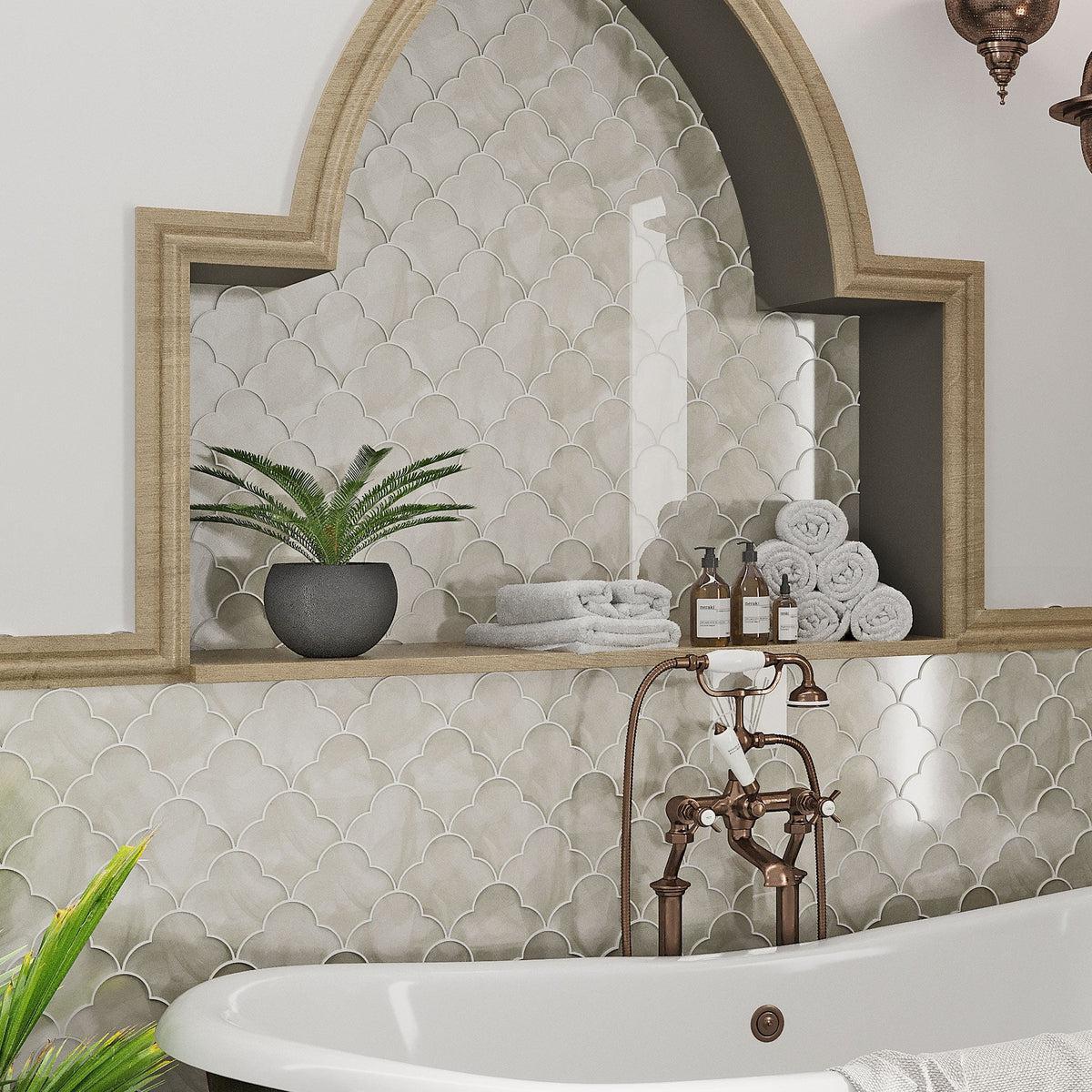 Moroccan style bathroom wall with glass tile