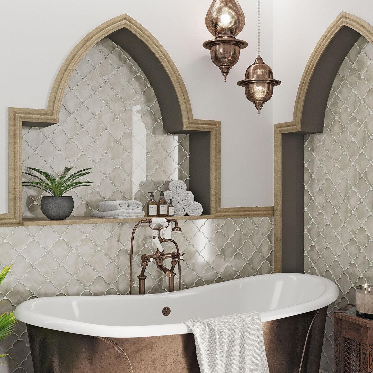 moroccan style bathroom with cloud shaped glass tile