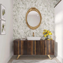 Sunny yellow and gray bathroom with Sea GLass mosaic tiles