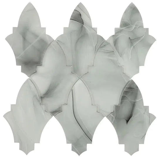8.9" x 9.8" Sea Glass Louvre Grey Mosaic Tile | Tile Club | Black Glass Mosaic Tile