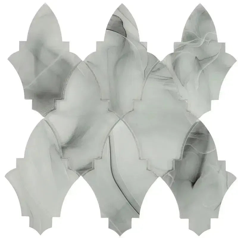 8.9" x 9.8" Sea Glass Louvre Grey Mosaic Tile | Tile Club | Black Glass Mosaic Tile