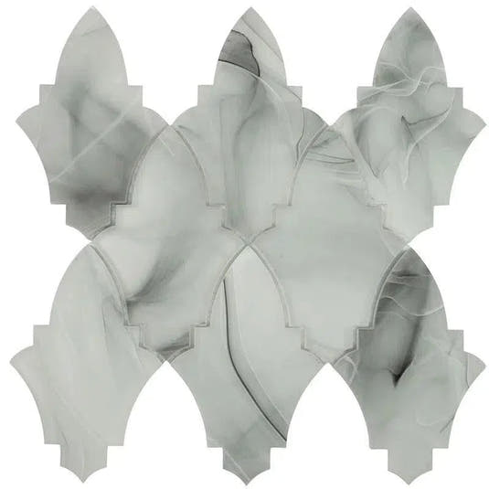 8.9" x 9.8" Sea Glass Louvre Grey Mosaic Tile | Tile Club | Black Glass Mosaic Tile