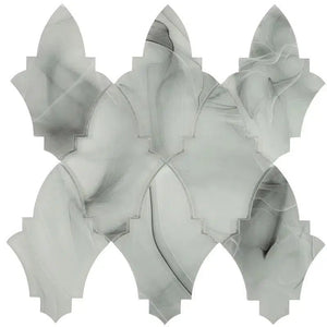 8.9" x 9.8" Sea Glass Louvre Grey Mosaic Tile | Tile Club | Black Glass Mosaic Tile