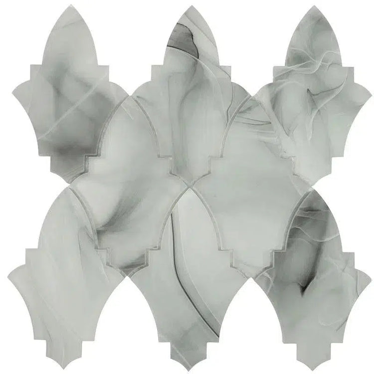 8.9" x 9.8" Sea Glass Louvre Grey Mosaic Tile | Tile Club | Black Glass Mosaic Tile