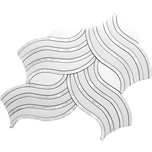 Ocean Waves Shell and White Marble Mosaic Tile