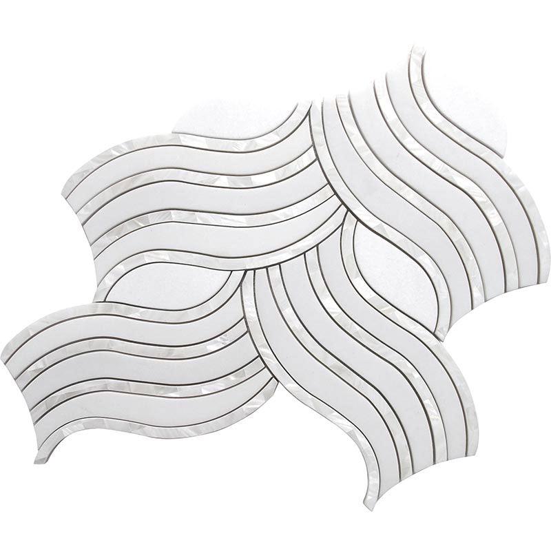 Ocean Waves Shell and White Marble Mosaic Tile Sample