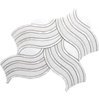 Ocean Waves Shell and White Marble Mosaic Tile