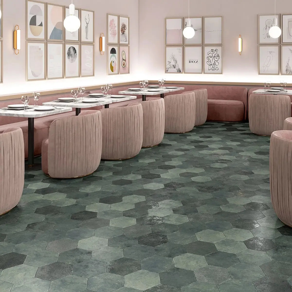 Olive Green Porcelain Hexagon Tile for floors, walls, outdoors, pools ...