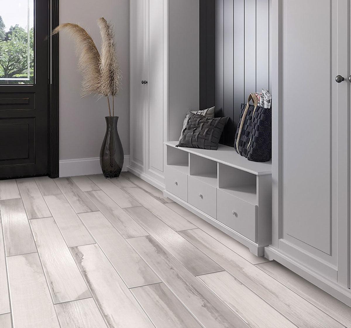 Olson Gris Wood Look Porcelain Tile Entryway Floor
