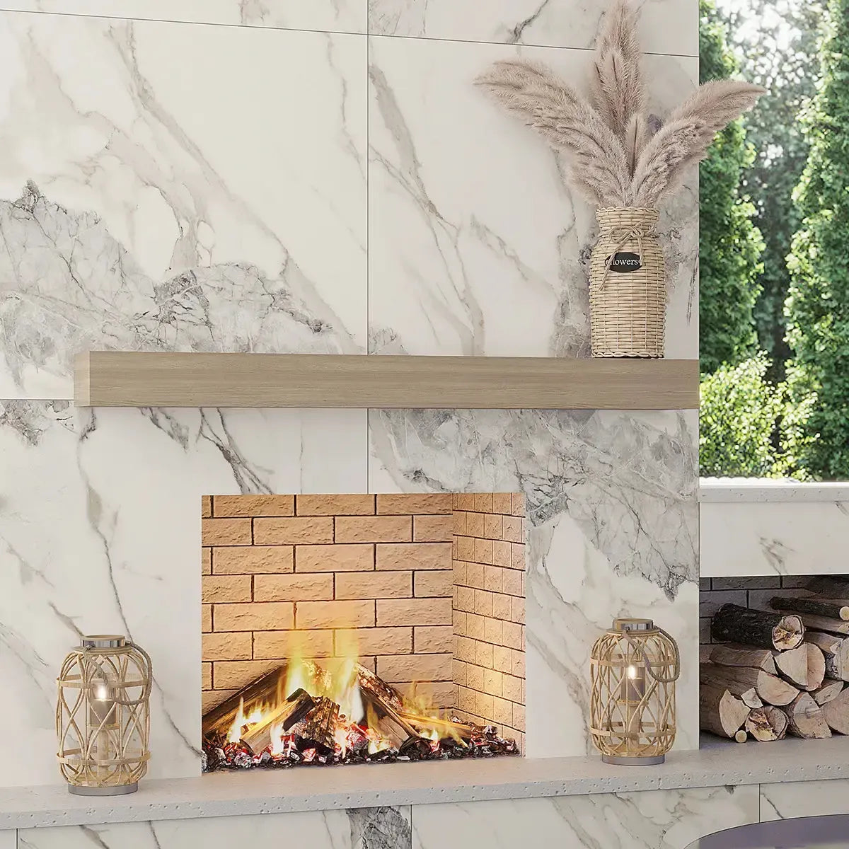 Orenda Dawn 32x32 Large-Format Porcelain Tile Outdoor Fireplace