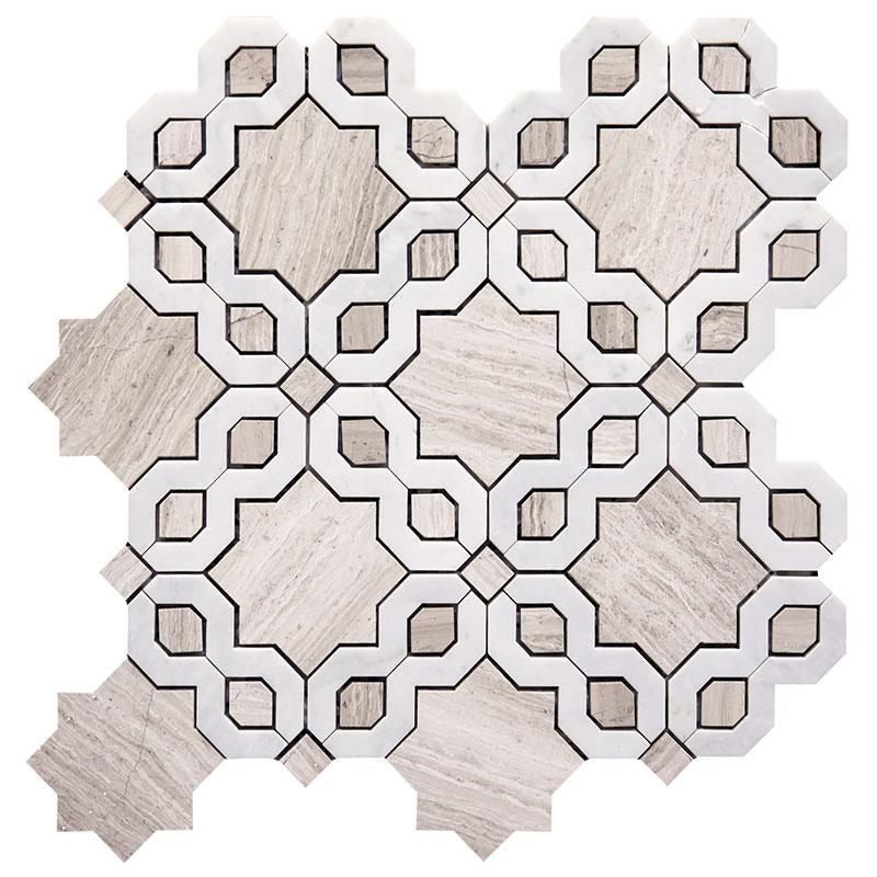 Provence Flower Carrara & Wooden Beige Waterjet Mosaic Tile |