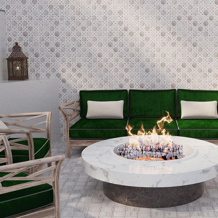 Outdoor Living Area Mosaic Wall with Provence Flower Carrara & Wooden Beige Waterjet Mosaic Tile