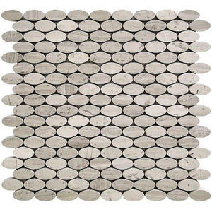 Oval Wooden Beige Marble Mosaic Tile Sample