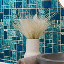 Pacific Turquoise Square Pattern Glass Mosaic | Tile Club