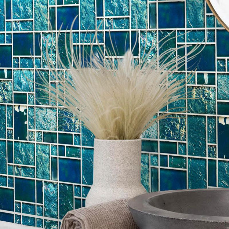 Pacific Turquoise Square Pattern Glass Mosaic | Tile Club