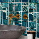 Pacific Turquoise Square Pattern Glass Mosaic | Tile Club