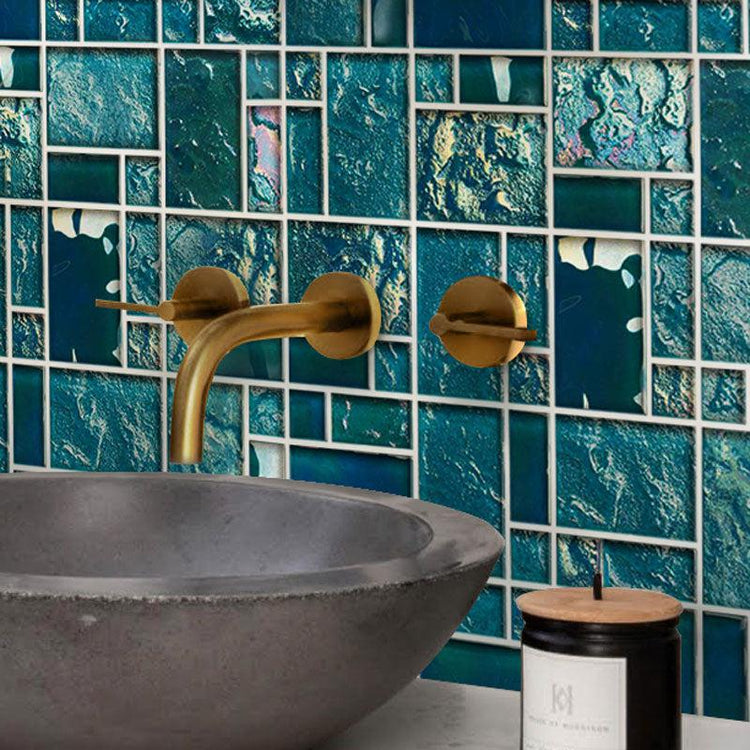 Pacific Turquoise Square Pattern Glass Mosaic | Tile Club