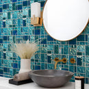 The Pacific Turquoise Square Pattern Glass Mosaic adds a vibrant pop of color