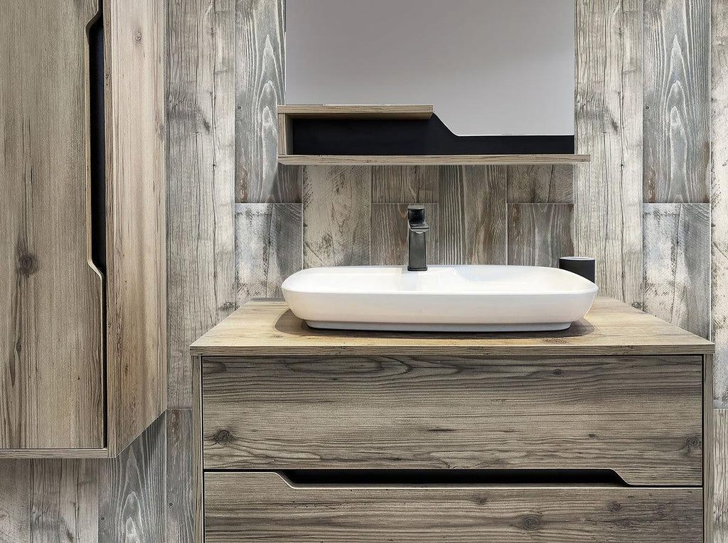 Painted Wood Blue Bathroom Wall