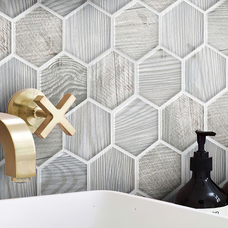 Wood Look Porcelain Hexagon Wall Close-up