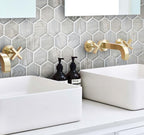 Painted Wood Hex Blue Wall in Bathroom of White & Gold